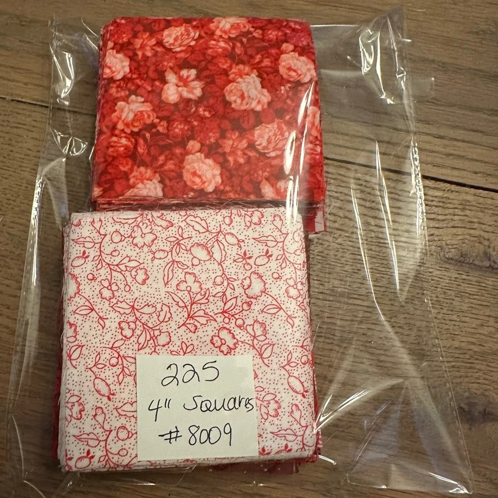 225 Red Burgundy 4 Inch Quilt Squares Fabric Scraps Lot Floral Stars Dots Stripe